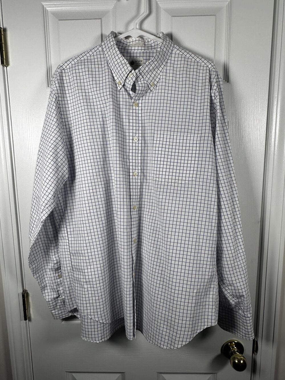 J.Crew Mens Large Tailored Fit Button Down Shirt Long Sleeve Cotton Grid Check L